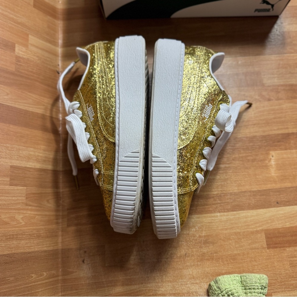 Puma basket platform glitter gold sneakers size 8.5 - Picture 10 of 14